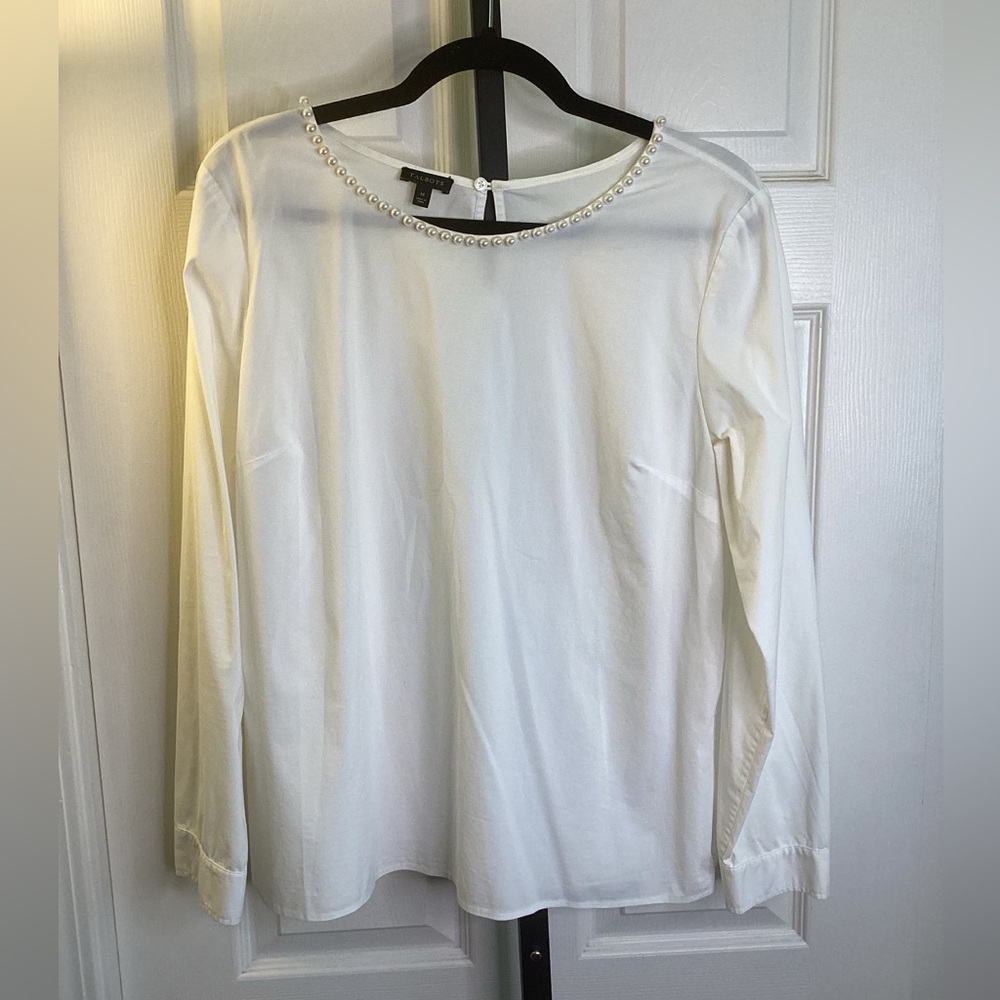Talbots Off-White Blouse with Pearl Neckline, size Medium
